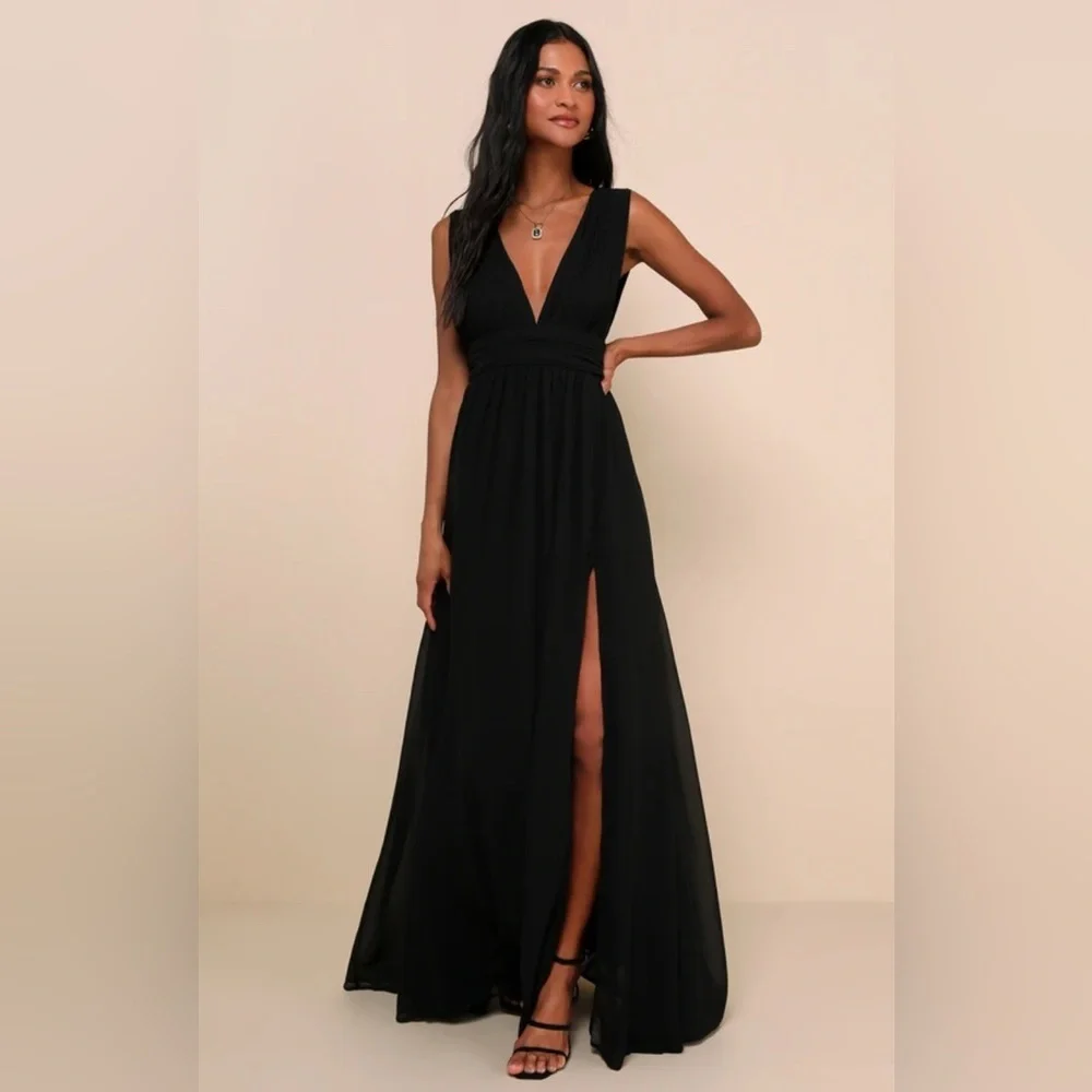 Lulu's NWT Heavenly Hues Elegant Black Backless Maxi Dress - Picture 2 of 8